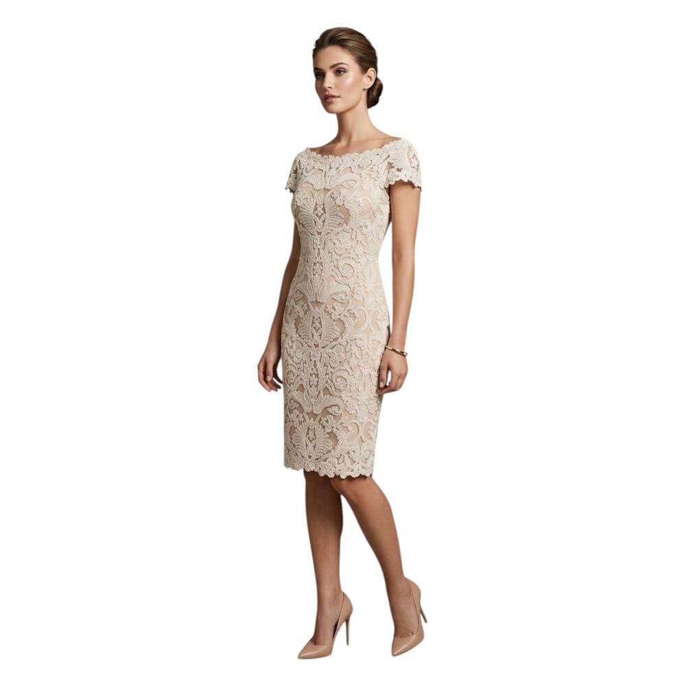 Tadashi Shoji Ivory Corded Lace Sheath Cocktail Dress Special Occasion Size 2